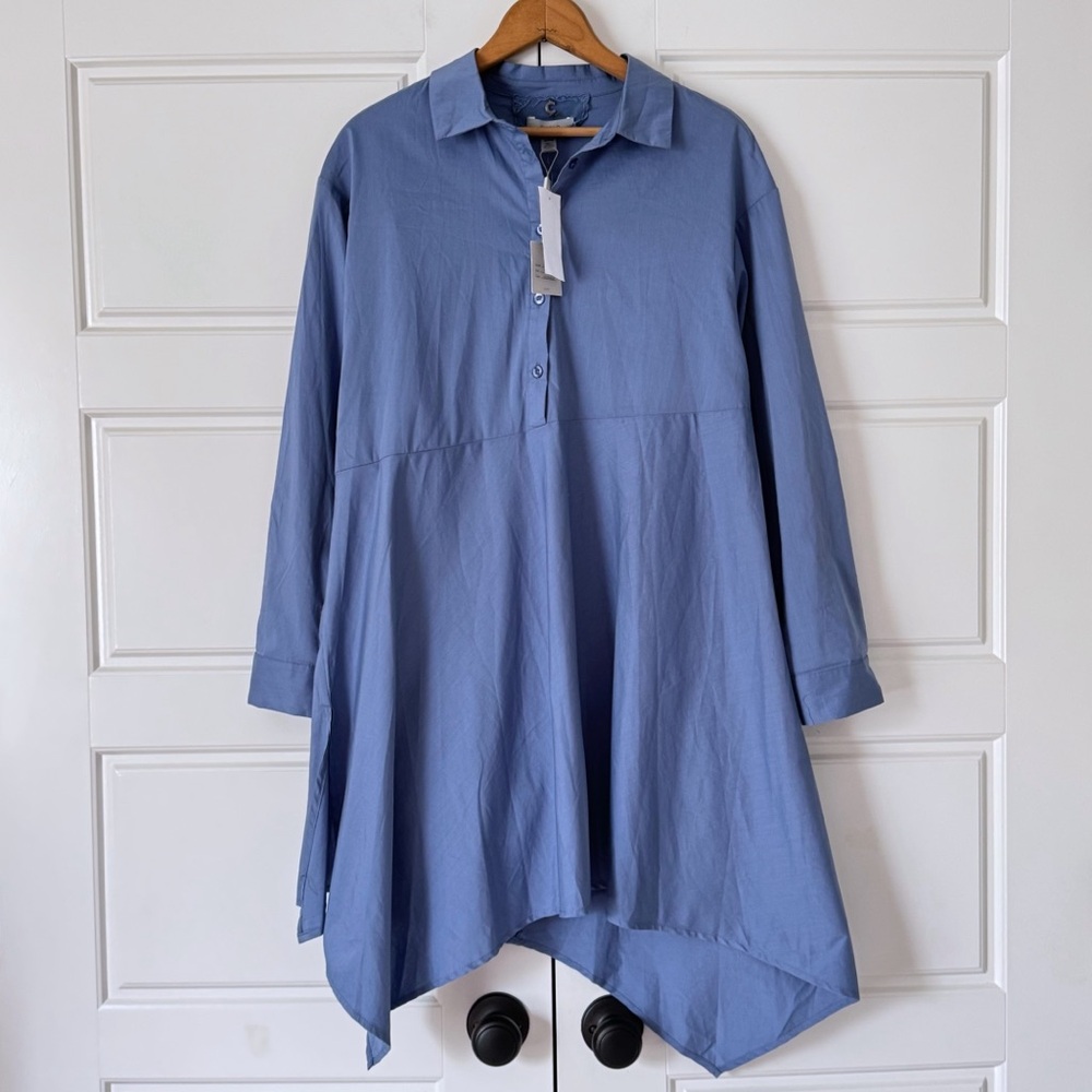 Cupio Button Up Shirt Dress Small Blue Coastal Cowgirl Country Festival Western